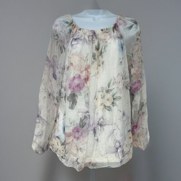 Viola Borghi Blouse White Floral Lined Silk Flowy Fairy Romantic Womens Medium - Picture 1 of 14